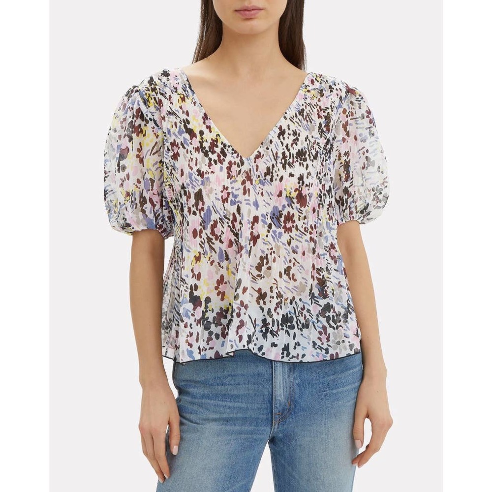 GANNI Egret Pleated Georgette Floral Top Size 36/US Small